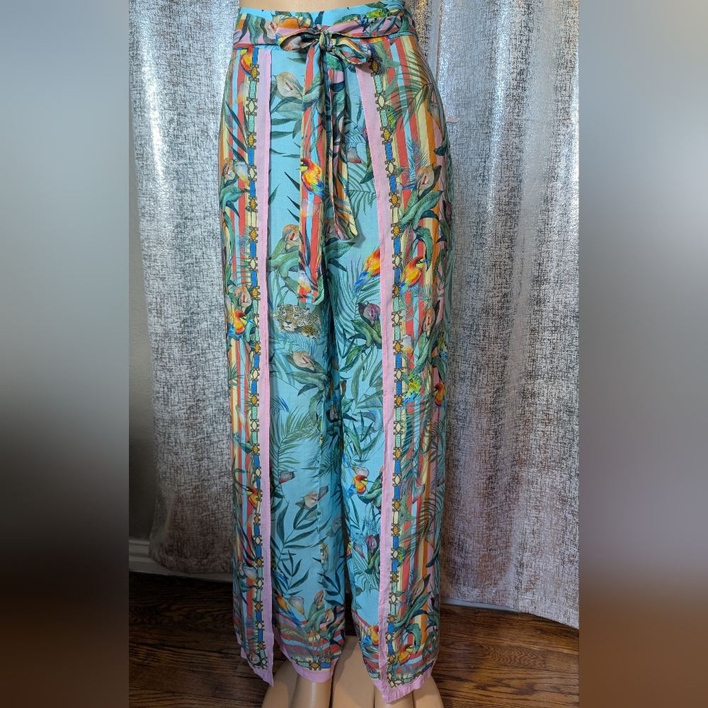 Johnny Was Multicolor Tropical Wide-Leg Pants